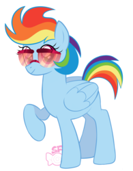 Size: 1613x2073 | Tagged: safe, artist:sugahfox, rainbow dash, g4, female, older, raised hoof, simple background, solo, sunglasses, transparent background