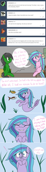 Size: 1280x4687 | Tagged: safe, artist:hummingway, oc, oc only, oc:feather hummingway, oc:swirly shells, merpony, ask-humming-way, dialogue, exclamation point, fishing hook, high res, hook, speech bubble, tumblr, tumblr comic, underwater