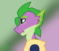 Size: 1006x872 | Tagged: safe, artist:moonaknight13, spike, dragon, g4, adult spike, clothes, freckles, jumper, male, older, show accurate, simple background, smiling, solo, spikelove