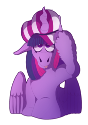 Size: 2480x3508 | Tagged: safe, artist:eleamorbid, twilight sparkle, alicorn, pony, g4, cloven hooves, female, hat, high res, simple background, solo, tongue out, transparent background, twilight sparkle (alicorn)