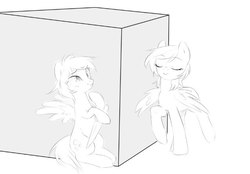 Size: 637x443 | Tagged: artist needed, safe, derpy hooves, oc, pegasus, pony, my little brony risovach, g4, cube, female, knife, mare