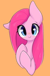 Size: 563x846 | Tagged: safe, artist:91o42, pinkie pie, earth pony, pony, g4, bust, cute, cuteamena, female, looking at you, orange background, pinkamena diane pie, portrait, simple background, smiling, solo