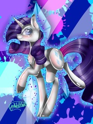 Size: 768x1024 | Tagged: safe, artist:xharmany18, rarity, g4, abstract background, female, raised hoof, raised leg, solo