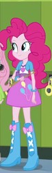 Size: 182x597 | Tagged: safe, screencap, fluttershy, pinkie pie, equestria girls, g4, my little pony equestria girls: rainbow rocks, balloon, boots, bracelet, clothes, drumsticks, female, high heel boots, jewelry, lockers, skirt, smiling