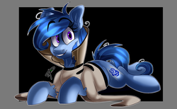 Size: 3019x1863 | Tagged: safe, artist:swoopypoolin, oc, oc only, oc:psycholanda, oc:raylanda, earth pony, pony, alternate universe, clothes, collar, cute, eyebrows, female, looking at you, lying, mare, ruffled hair, smiling, solo, straitjacket
