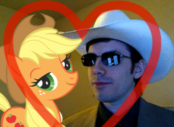 Size: 497x363 | Tagged: safe, applejack, human, g4, 4chan cup, drborisg, heart, irl, irl human, photo