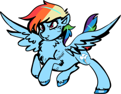 Size: 2366x1838 | Tagged: safe, artist:mylittlegodzilla, rainbow dash, pegasus, pony, g4, chest fluff, female, hooves, simple background, solo, spread wings, transparent background