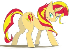 Size: 4092x2893 | Tagged: safe, artist:manmaru00, sunset shimmer, pony, unicorn, g4, bunset shimmer, butt, female, high res, plot, simple background, smiling, solo, white background