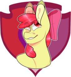 Size: 1040x1134 | Tagged: safe, artist:hostile-elf, apple bloom, earth pony, pony, g4, bust, cutie mark background, female, portrait, simple background, solo, transparent background