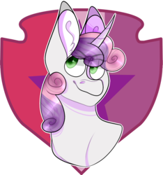 Size: 1011x1079 | Tagged: safe, artist:hostile-elf, sweetie belle, pony, unicorn, g4, bust, cutie mark background, female, portrait, simple background, solo, transparent background