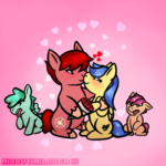 Size: 1000x1000 | Tagged: safe, artist:missvtheloser, oc, oc only, oc:little dipper, oc:melody star, oc:north star, oc:wineberry, heart, kissing, parent:oc:north star, parent:oc:wineberry, parents:winestar, shipping, winestar