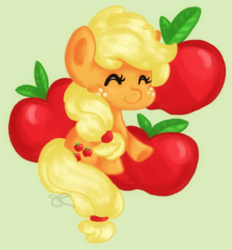 Size: 600x646 | Tagged: safe, artist:chiuuchiuu, applejack, g4, apple, chibi, female, food, solo