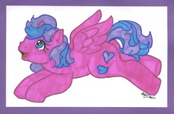 Size: 780x511 | Tagged: safe, artist:skypinpony, flitterheart, g1, g4, female, g4 to g1, generation leap, solo, traditional art