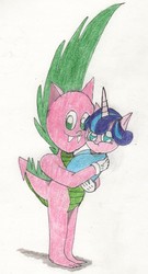 Size: 1393x2588 | Tagged: safe, artist:tuxedo-guy2, princess flurry heart, spike, dragon, g4, traditional art