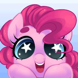 Size: 1500x1500 | Tagged: safe, artist:steffy-beff, pinkie pie, earth pony, pony, g4, animated, cute, diapinkes, eye, eye shimmer, eyes, female, gif, gradient background, loop, mare, smiling, solo, starry eyes, weapons-grade cute, wingding eyes