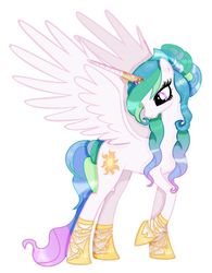 Size: 736x943 | Tagged: safe, artist:cloudilicious, princess celestia, alicorn, pony, g4, alternate hairstyle, female, horn, jewelry, regalia, simple background, solo, white background, wings