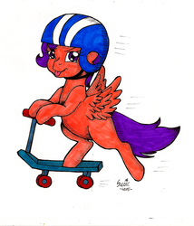 Size: 662x774 | Tagged: safe, artist:suzie-chan, scootaloo, g4, female, markers, pen drawing, scooter, sharpie, simple background, solo, traditional art, white background