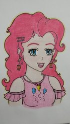 Size: 1024x1820 | Tagged: safe, artist:metalamethyst, pinkie pie, human, g4, clothes, female, humanized, shirt, solo, traditional art