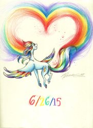 Size: 1024x1413 | Tagged: safe, artist:alexacana, rainbow dash, g4, butt, female, heart, lovewins, plot, pride, solo, traditional art