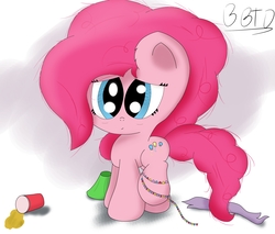 Size: 2485x2117 | Tagged: safe, artist:bronybehindthedoor, pinkie pie, g4, chibi, cup, female, high res, lampshade, solo