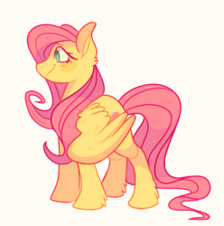 Size: 1024x1033 | Tagged: safe, artist:fawnshy, fluttershy, g4, female, looking away, profile, simple background, smiling, solo, spread wings, standing, white background