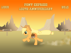 Size: 2000x1500 | Tagged: safe, artist:zefrenchm, applejack, g4, anniversary, desert, female, pony express, saddle bag, solo