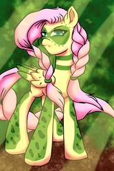 Size: 1650x2480 | Tagged: safe, artist:kenishra, fluttershy, g4, the cutie re-mark, alternate timeline, chrysalis resistance timeline, crepuscular rays, female, solo, tribalshy