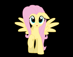 Size: 1136x895 | Tagged: safe, artist:tiarawhy, fluttershy, pegasus, pony, g4, animated, black background, c:, cute, female, floppy ears, gif, looking at you, mare, open mouth, raised hoof, shyabetes, simple background, smiling, solo, spread wings, talking, wings