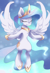 Size: 500x725 | Tagged: safe, artist:scarlet-spectrum, princess celestia, alicorn, pony, g4, absurd file size, absurd gif size, animated, armpits, cinemagraph, crown, cutie mark, ethereal mane, ethereal tail, eyes closed, female, floating, flowing mane, flowing tail, gif, glowing mane, glowing tail, hoof shoes, jewelry, mare, multicolored mane, multicolored tail, peytral, regalia, royalty, smiling, solo, spread wings, too big for derpibooru