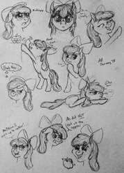 Size: 2247x3136 | Tagged: safe, artist:ambergerr, apple bloom, g4, apple, apple bloom's bow, bow, female, food, hair bow, high res, solo, traditional art