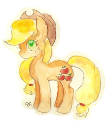 Size: 693x762 | Tagged: safe, artist:chiuuchiuu, applejack, g4, female, simple background, solo, traditional art, transparent background