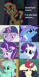 Size: 576x1136 | Tagged: safe, lyra heartstrings, moondancer, rarity, starlight glimmer, sunset shimmer, trixie, twilight sparkle, pony, unicorn, g4, counterparts, crying, female, floppy ears, mare, twilight's counterparts