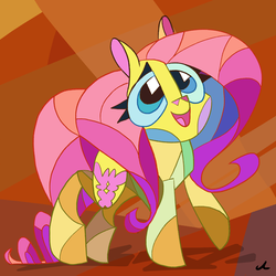 Size: 4800x4800 | Tagged: safe, artist:docwario, fluttershy, pony, g4, abstract, absurd resolution, big eyes, cubism, cute, female, looking up, modern art, open mouth, raised hoof, shyabetes, smiling, solo