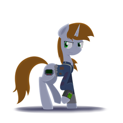 Size: 2000x2000 | Tagged: safe, artist:chikiz65, derpibooru exclusive, oc, oc only, oc:littlepip, pony, unicorn, fallout equestria, clothes, colored, cutie mark, fanfic, fanfic art, female, full body, high res, hooves, horn, jumpsuit, mare, pipbuck, shading, simple background, solo, vault suit, white background