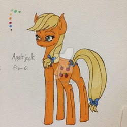 Size: 1024x1024 | Tagged: safe, artist:sparklerofequestria, applejack (g1), earth pony, pony, g1, g4, female, g1 to g4, generation leap, solo, traditional art, watermark