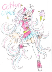 Size: 2063x2865 | Tagged: safe, artist:mosspluse, cotton candy (g3), human, anthro, g3, clothes, converse, cotton candy, eared humanization, female, high res, humanized, shoes, solo, sparkles, tailed humanization, traditional art