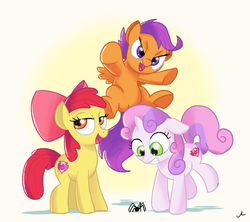 Size: 5400x4800 | Tagged: safe, artist:docwario, apple bloom, scootaloo, sweetie belle, pony, spider, g4, absurd resolution, bow, cute, cutie mark crusaders, flying, hair bow, looking at you, smiling, surprised, trio