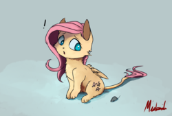 Size: 1600x1080 | Tagged: safe, artist:miokomata, fluttershy, cat, mouse, g4, catified, cute, female, fluttercat, hnnng, kitten, looking back, shyabetes, signature, simple background, solo, species swap