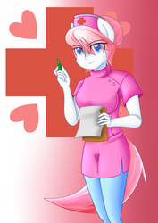 Size: 2480x3507 | Tagged: safe, artist:zeskii, nurse redheart, anthro, g4, clipboard, clothes, female, high res, human facial structure, pen, remastered, solo