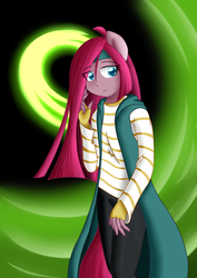 Size: 2480x3507 | Tagged: safe, artist:zeskii, pinkie pie, earth pony, anthro, g4, clothes, female, high res, kamen rider, kamen rider double, kamen rider w, phillip, pinkamena diane pie, solo