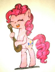 Size: 2340x3057 | Tagged: safe, artist:t-aroutachiikun, pinkie pie, pony, g4, bipedal, female, guitar, high res, solo, traditional art
