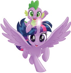 Size: 3000x3100 | Tagged: safe, artist:cheezedoodle96, spike, twilight sparkle, alicorn, dragon, pony, g4, my little pony: the movie, .svg available, dragons riding ponies, duo, female, flying, high res, male, mare, riding, simple background, spike riding twilight, svg, transparent background, twilight sparkle (alicorn), vector, windswept mane