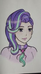 Size: 1024x1820 | Tagged: safe, artist:metalamethyst, starlight glimmer, human, g4, bust, clothes, female, humanized, portrait, solo, traditional art