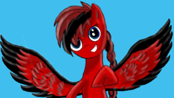 Size: 1280x720 | Tagged: artist needed, safe, oc, oc only, pegasus, pony, blue background, red and black oc, simple background, solo