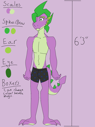 Size: 2448x3264 | Tagged: safe, artist:moonaknight13, spike, dragon, g4, adult spike, ask-spike-the-demon, briefs, clothes, high res, male, older, partial nudity, reference sheet, solo, text, topless, tumblr blog, underwear