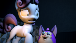 Size: 2560x1440 | Tagged: safe, artist:jollyoldcinema, sweetie belle, pony, unicorn, g4, 3d, games, horror, tattletail