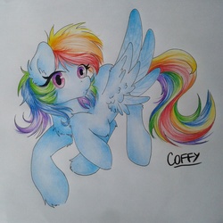 Size: 1836x1836 | Tagged: safe, artist:coffytacotuesday, rainbow dash, g4, female, flying, solo, traditional art