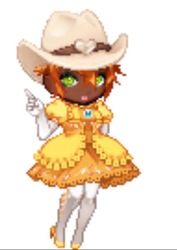 Size: 604x854 | Tagged: safe, applejack, human, g4, clothes, cosplay, costume, female, gaia online, humanized, nintendo, princess daisy, simple background, solo, white background
