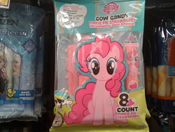 Size: 2576x1932 | Tagged: safe, pinkie pie, cow, g4, anna, anna (frozen), candy, cheese, elsa, food, frozen (movie), my little pony logo, smiling, store, store display