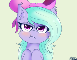 Size: 2042x1600 | Tagged: safe, artist:freefraq, flitter, pony, g4, bow, cute, female, flitterbetes, grumpy, hair bow, looking at you, madorable, pouting, simple background, solo, unamused